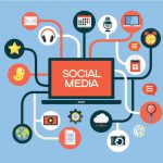 social media network background with icons vector